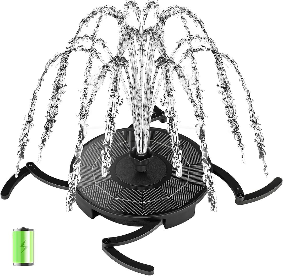 SEIRMEP Solar Fountain with 2000mAh Battery & Works in Cloudy Day, Upgrade Glass Solar Water Fountain Pump 3 Spray Height Adjustment, Solar Bird Bath Fountains with 7 Nozzles for Garden, Pool, Pond