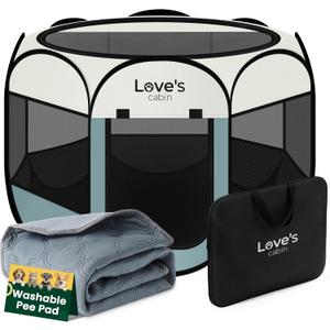 Love's cabin Dog Playpen with Washable Pee Pad, Puppy Pet Cat Playpen Small Dogs Tent Crate Indoor/Outdoor, Portable Pop Up Kennel with Carrying Case for Cats/Rabbits(Moss Green) 25x15