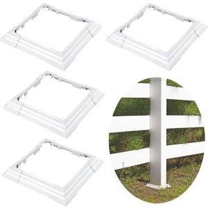 6 x 6 Inches Vinyl Post Sleeve Adjustable Vinyl Post Skirt White Base Porch Column Wraps for 3 to 6.5 Inch Wood Stair Rails(White,4 Pack)