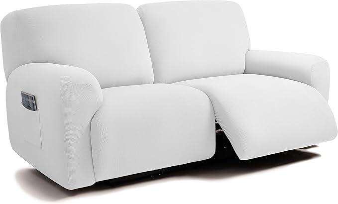 ULTICOR Jacquard Design Extra Wide 75" - 100", Reclining 2 Seater Sofa, Extra Wide 2-Piece Reclining LoveSeat Slipcover, Reclining Sofa Covers, Thick, Soft, Washable (White)