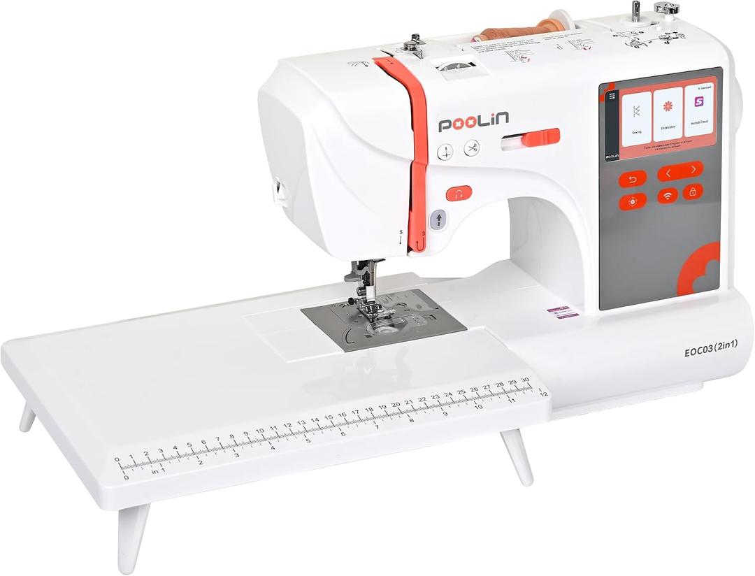 PooLin EOC03 2in1 Embroidery Machine with Sewing, Max 4" x 9.25" Area, Sewing and Embroidery