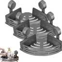 Triangle Suction Cup Shower Caddy, Corner Shower Shelves No Drilling, Aluminum Upgrade Suction Cup Shower Organizer with Towel Bar & Hooks, Heavy-Duty Strong Hold (Gray, 3pcs)