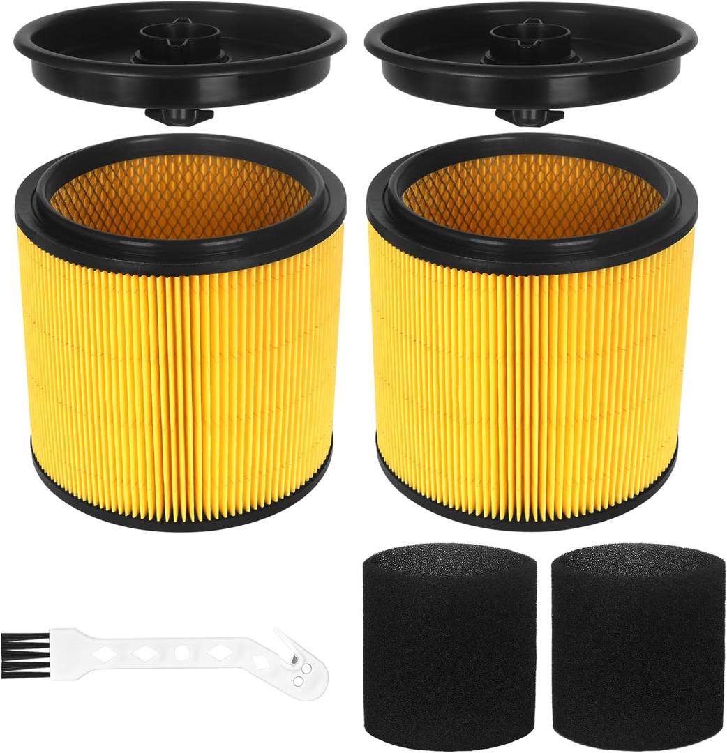 2 Pack VCFS Filters Replacement for Vacmaster 5 to 20 Gallon and Hart Shop Vacuum 5 to 17 Gallon Replace Part VCFS VWM510 VFB511B 0201 with 2 Foam Sleeve and 1 Brush