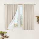 LAMIT Natural 100% Blackout Linen Curtains, 48 Inches Linen Textured Thermal Bedroom Drapes Back Tab and Rod Pocket Neutral Panels with White Liner for Windows, 2 Panels, 42 x 48 Inch, Oatmeal