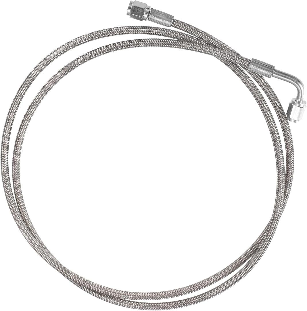 AN3 Braided Steel Turbo Oil Feed Line 90 Degree to Straight Hose End, 60" Remote Turbocharger Oil Drain Return Line Universal for Car Durable Stainless Steel PTFE Silver Tone