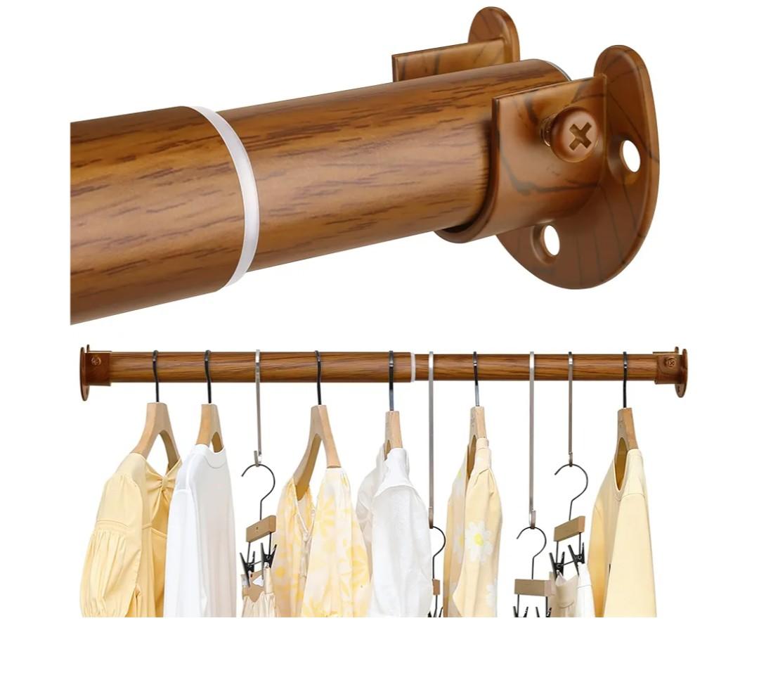 FIRJOY Closet Rods for Hanging Clothes (Wood Grain, 18.0" - 28.0")