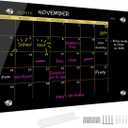 Glass Dry Erase Whiteboard, Monthly Calendar Whiteboard, 18" x 24", Frameless Glass White Board for Home, School, Office, Blace Surface(GlassA-BK-4560)