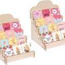 PATIKIL Greeting Card Display Stand, 2 Pcs 4 Tiered Sticker Display Holder Portable Postcard Display Stand Wooden Greeting Card Display Rack for Card Photo, 11.8 x 10.4 x 14.2, Beige
