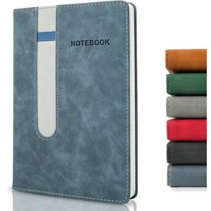 Lined Journal Notebook, 240 Pages, A5 5.7" x 8.3", PU Leather Journals with Elastic Pen Holder, 80 GSM Thick Paper, Water-Resistant Hardcover Notebooks for Writing Journaling Office School - Blue