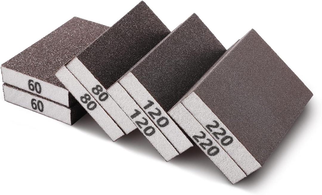 8PCS Sanding Sponge, Sanding Blocks of 60/80/120/220 Assorted Grits, Flexible & Reusable, Sandpaper Block for Wood Drywall Metal, Hand Sand Block for Wet or Dry Sanding, Flat or Curved Surfaces