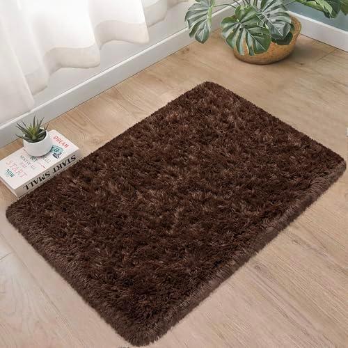 Small Fluffy Rugs for Bedroom 2x3 Brown Shaggy Area Rug Soft Plush Fuzzy Fur Throw Rug for Living Room Dorm Kids Nursery Home Decor Aesthetic Carpets