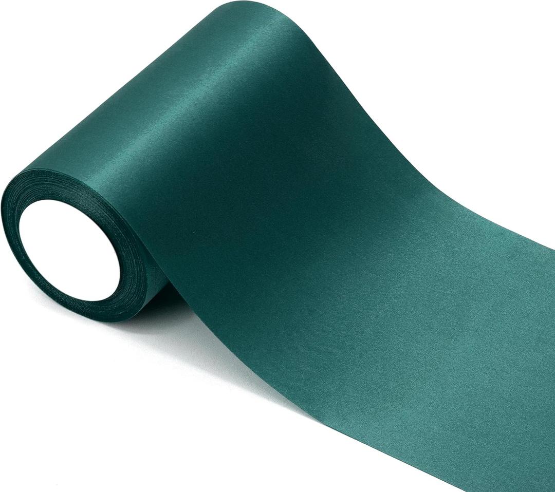 6 inch Teal Satin Ribbon, 24 Yard Long Solid Fabric Ribbon for Christmas Wedding Birthday Party Baby Shower Decoration, Gift Wrapping, Bow Making, Chair Sash, Cutting Ceremony, Indoor Outdoor (07) Teal / Dark Green)