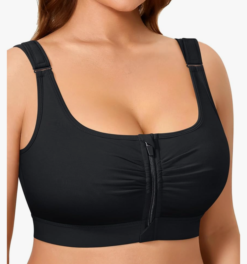 BRABIC Wireless Zip Front Closure Bras for Women No Underwire Full Coverage Comfort Everyday Post Surgery Compression Bra L