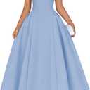 ZESICA Summer 2026 Cocktail Dresses for Women's Off Shoulder Short Sleeve Swing A Line Wedding Evening Party Midi Dress Blue X-Large