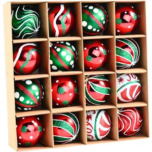 2.36 Christmas Balls Ornaments - 16PCS Plastic Christmas Tree Ornaments Balls Shatterproof, 2026 White Green and Red Hanging Decorations for Christmas