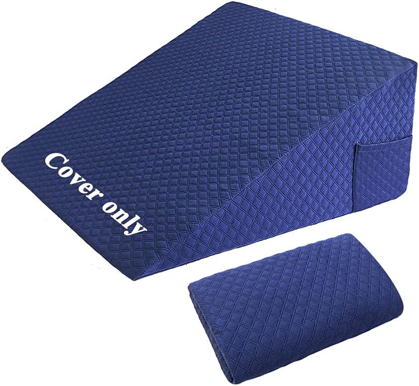 Wedge Pillow Cover Quilted Triangle Incline Bed Wedge Pillowcase Slanted Pillow Case Protector(24"x25"x12") with Pocket & Zipper Only Replacement Cover Machine Washable (Blue)
