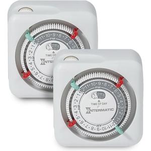 Intermatic TN111K 15-Amp Indoor Timer - Versatile 24-Hour Control - Easy Manual Override and Single 2-Prong Design (2 Pack)