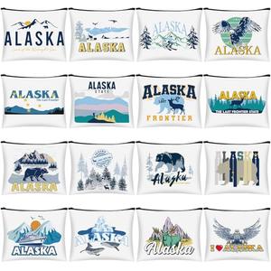 Bulyoou 16 Pcs Alaska Cosmetic Bag Souvenir Gifts Makeup Bag Travel Vacation Zipper Pouch Purse for Women Birthday Trip Gifts Party Favors