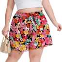 Plus Size Shorts for Women Casual Elastic Waist Wide Leg Flowy Shorts with Pockets Summer Vacation Outfits (XXXL)