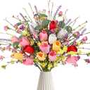 N&T NIETING Tulips Artificial Spring Flowers with Wildflowers 16 Pack Fake Tulips Stems 17" Artificial Flowers for Easter in Home Kitchen Wedding Vases Floral Outdoor Decorations