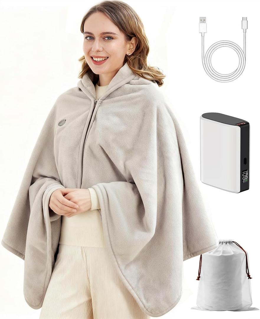 Cordless Heated Blanket, Battery Operated & Rechargeable Throw  Portable Electric Blanket with Far-Infrared Heating, Faux Rabbit Fur, 9000mAh Battery Powered, Travel, Office & Outdoor Use (Grey)