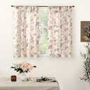 Lajode Sheer Curtains 45 Inch Length 2 Panels Set, Floral Patterned Linen Look Semi-Sheer Light Filtering Short Farmhouse Curtains for Bedroom Window, Rod Pocket, Terracotta, Each 52 Inch Wide