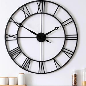 CLXEAST Large 30 Inch Wall Clocks for Living Room Decor, Roman Numeral | Battery Operated,Oversized Black Metal Wall Clock for Dinning Room,Entryway & Home Decor