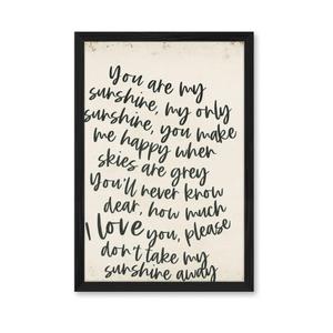 You Are My Sunshine Lyrics Canvas Print Art Print Rustic Wall Art Cute Poster Painting Trendy Home Decor Wall Decoration for Living Room Bedroom Apartment (Black Framed,8L x 12W)