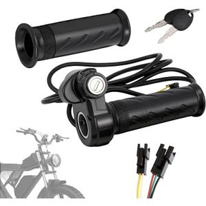 Upgraded Full Twist Throttle Ridstar Q20, Plug & Play No Rewiring 12V-72V Universal 3 Pin E-Bike Throttle with Key Lock for Scooter and Trike