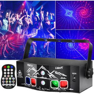 4-Lens Party Lights with Unique Blue Patterns - RGBW LED Background Strobe Light, Sound Activated DJ Stage Projector with Remote, USB Powered Rave Lights for Kids Birthday, Home Disco, Halloween (R40)