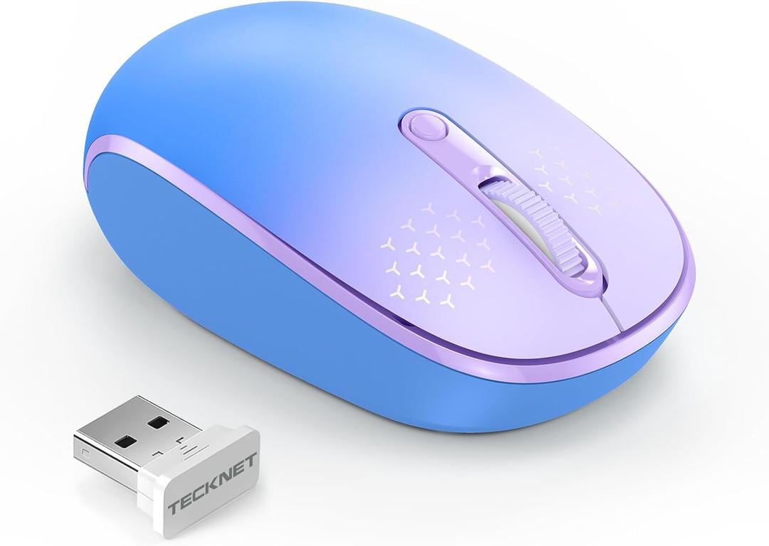 TECKNET Wireless Mouse, 2.4G Quiet Computer Mouse with USB Receiver, 4 Buttons Portable Cordless Mice for Chromebook, Laptop, PC, Mac, 800/1200/1600 DPI - Blue-Purple Gradient