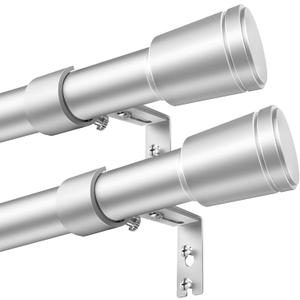 1” Diameter Silver Curtain Rods for Windows, 2 Pack 3090 Inch Heavy Duty Window Rods, Long Adjustable Curtain Rod, Fits Most Standard Windows, Suitable for Bedroom, Living Room, Farmhouse