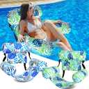 Blueweenly 2 Pack Inflatable Pool Float for Adult Adjustable Hammock Float Chair Fabric Pool Lounge Chairs Blow up Water Chairs Rafts for Summer Swimming Party Fun(Tropical,Blue,Green)