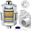 20-Stage Shower Filter-Shower Head Filter for Hard Water, with 5 Replaceable Cartridges, High Output Shower Water Filter for Removing Chlorine and fluoride, Polished Chrome