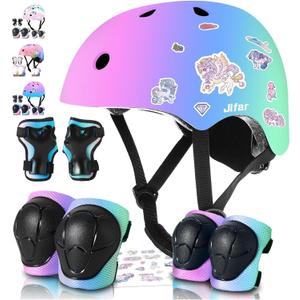 Kids Bike Helmet and Pad Set for Girls Boys Ages 2-3-5-8-14, Adjustable Toddler Youth Helmet with Knee & Elbow Pads for Bicycle, Skating, Scooter - Multiple Bright Color Options. S Size