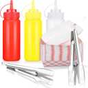 105 Pcs Hot Dog Accessories, 100 Pcs Disposable Paper Food Tray 3 Pack 12 oz Plastic Squeeze Bottle 2 Pack Stainless Steel Cooking Tongs Hot Dog Trays Food Serving Boat for BBQ Party Picnic