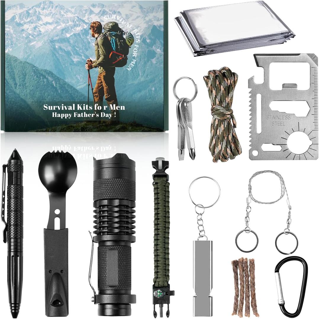 12 in 1 Survival Gear Gifts for Dad Men, Fathers Day Birthday Gifts for Daddy, Survival Gear Camping Essentials Hiking Cool Gadgets Multitool Gift for Birthday, Father's Day, Retirement
