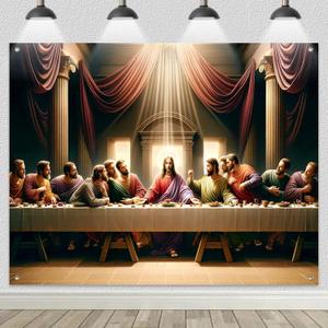 The Last Supper Backdrop 8x6ft Jesus Banner Christian Religious Background Biblical Wall Decor Church Easter Prayer Worship Indoor Outdoor Photography Display for Faith Celebration