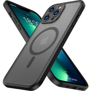 ImpactStrong Magnetic Guard Designed for iPhone 13 Pro Max Case [Camera Protection] [Military Grade Drop Tested] [Compatible with MagSafe] Slim Translucent Matte Phone Case (6.7") - Black