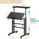 Klvied Height Adjustable Mobile Standing Desk, Tiltable Laptop Desk with Cup Holder & Hook, Portable Rolling Desk with Lockable Casters, Home Office Workstation for Standing/Sitting, Black