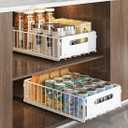 Pull Out Cabinet Organizer Slide Out Drawer Storage Shelves Cupboard Organiser Sliding Cabinet Basket for Kitchen No Drilling and Nailing (White, 2Piece 9.8" W X 15" D X 3.9" H)