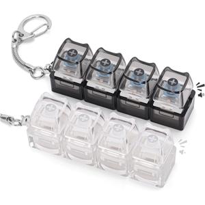 2 PCS Keyboard Fidget Toys for Adults Silent and Loud Keyboard Clicker Keychain Sensory Toy for Anxiety Stress Relief Autism (Black&White, 4 in 1-2P)