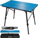 VILLEY Portable Camping Table with Adjustable Legs, Lightweight Aluminum Folding Beach Table with Carrying Bag for Outdoor Cooking, Picnic, Beach, Backyards, BBQ and Party (Blue)