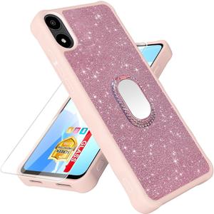 Compatible with Foxx FOXXD A67L Case [with Tempered Glass Screen Protector][Mirror Ring][Glitter Powder] for AriVoice A67L Leather Phone Case (CSK-Pink)