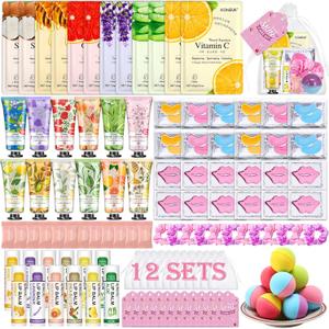 120 PCS Spa Party Supplies for Women, Spa Party Favors Include Face Masks Skincare, Hand Cream, Lip Balm, Under Eye Patches, Lip Mask and Foot Bath Bombs, Spa Birthday Sleepover Party Supplies