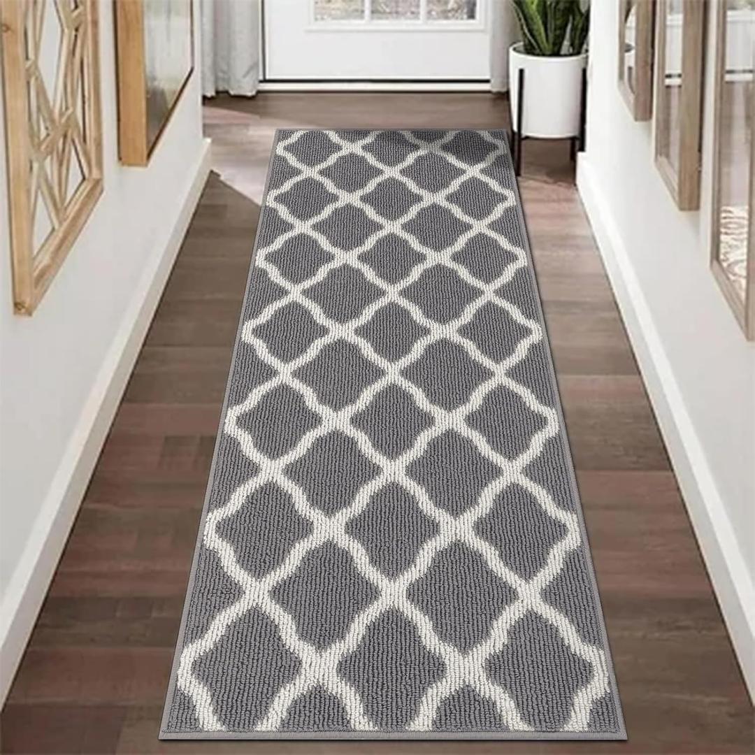 SHACOS Entryway Runner Rugs 2x5 ft Washable Rug Runner Non Slip Rubber Backing Kitchen Rugs Dirt Trapper Floor Mats for Bedroom Hall Entrance Laundry Room, Light Gray