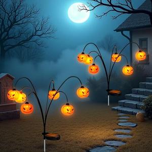 Thiswing Solar Halloween Lights Outdoor Waterproof, 2 Pack Pumpkin Solar Lights for Outside Thankgiving Decor,12LED Orange Pumpkin Swaying Lamps for Garden Decor, Yard, Lawn, Party Decorations
