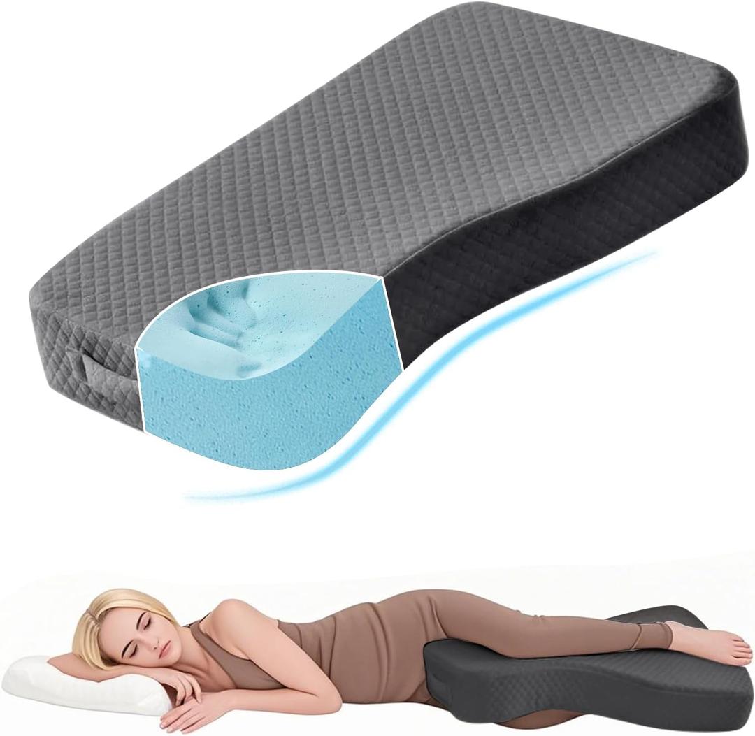 Knee Pillow for Side Sleepers, 100% Memory Foam Filling Leg Pillow for Side Sleeping, 4" Height Leg Pillow for Relieving Leg, Back, and Knee Pain Breathable & Pressure-Relieving Support - 18"x30"x4" (Grey)