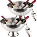 Large Ice Bucket 13L Stainless Steel Champagne Bowl Ice Bucket with Ice Scoop Semicircle Drink Tub with Integrated Base Silver Beverage Tub for Parties, Cocktail Bar, Chilling Wine (2 packs)