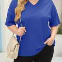 Fisoew Women's Plus Size V Neck T Shirts Summer Half Sleeve Tees Casual Loose Fit Cotton Tunic Tops, XL
